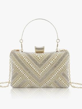 Beaded Pearl Chevron Evening Clutch - Gold Bridal